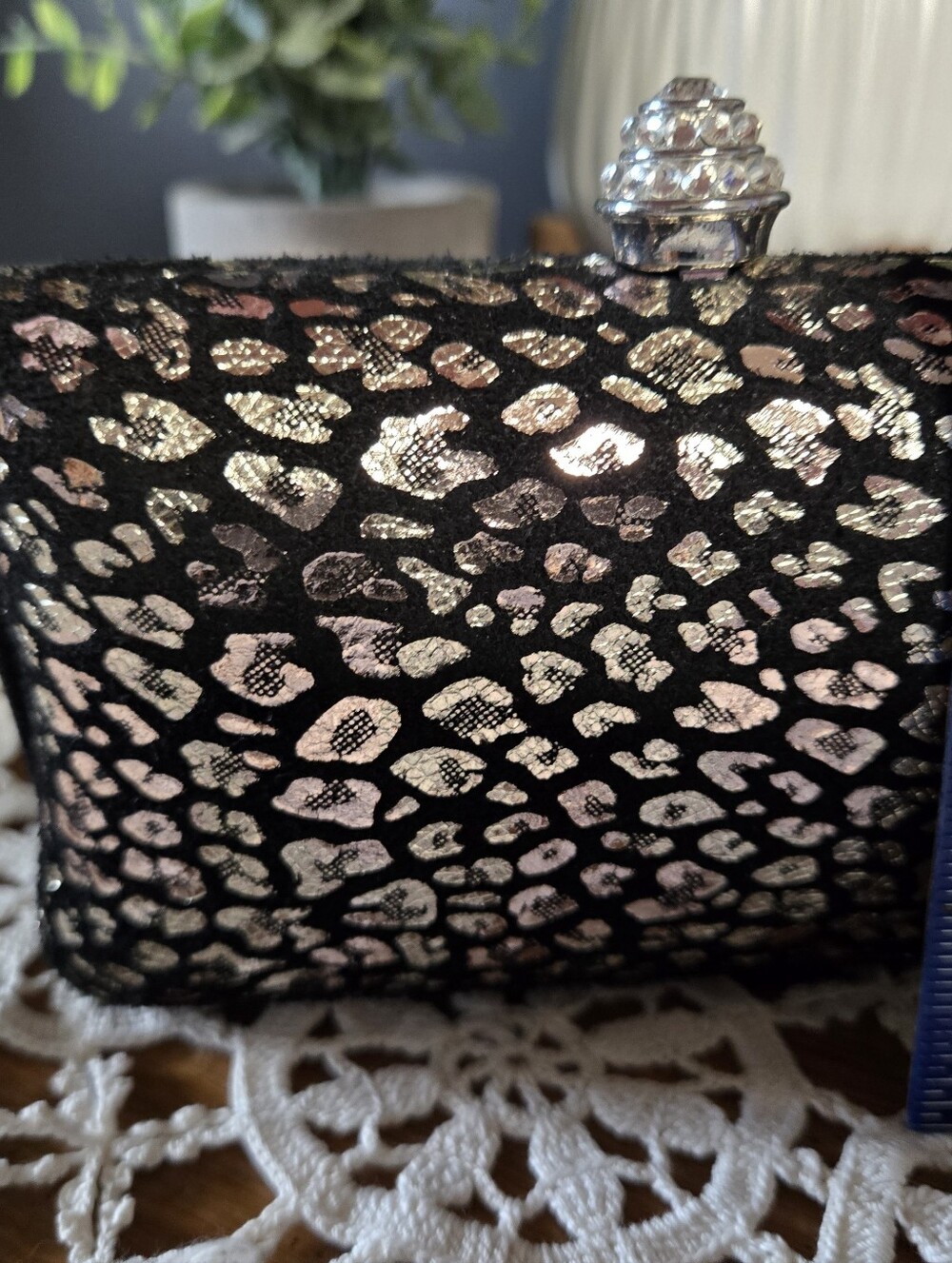 Metallic Leopard Print Hard-Shell Evening Clutch - Picture 3 of 6